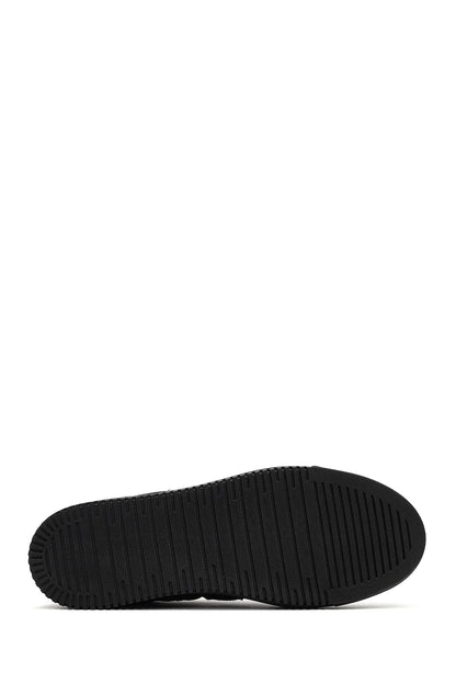 Kadın Siyah Bağcıklı Kalın Tabanlı Desenli Deri Sneaker