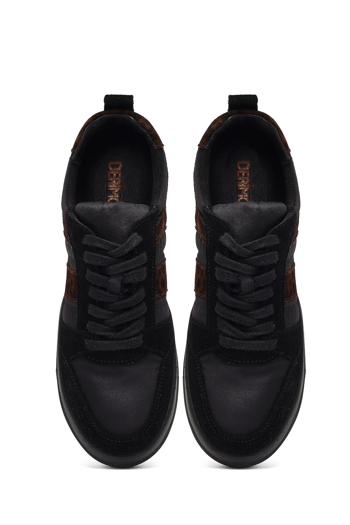 Kadın Siyah Bağcıklı Kalın Tabanlı Desenli Deri Sneaker