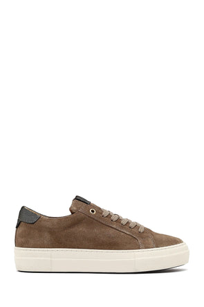 Kadın Bej Bağcıklı Kalın Tabanlı Süet Deri Sneaker