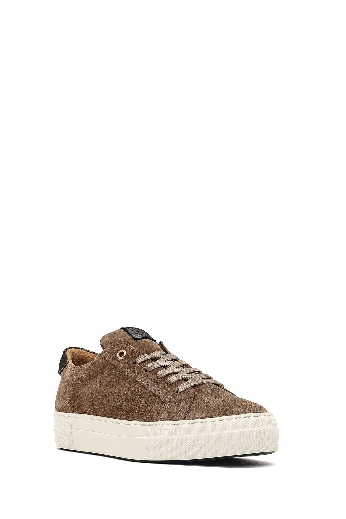 Kadın Bej Bağcıklı Kalın Tabanlı Süet Deri Sneaker