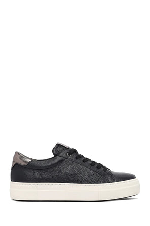 Kadın Siyah Bağcıklı Kalın Tabanlı Deri Sneaker