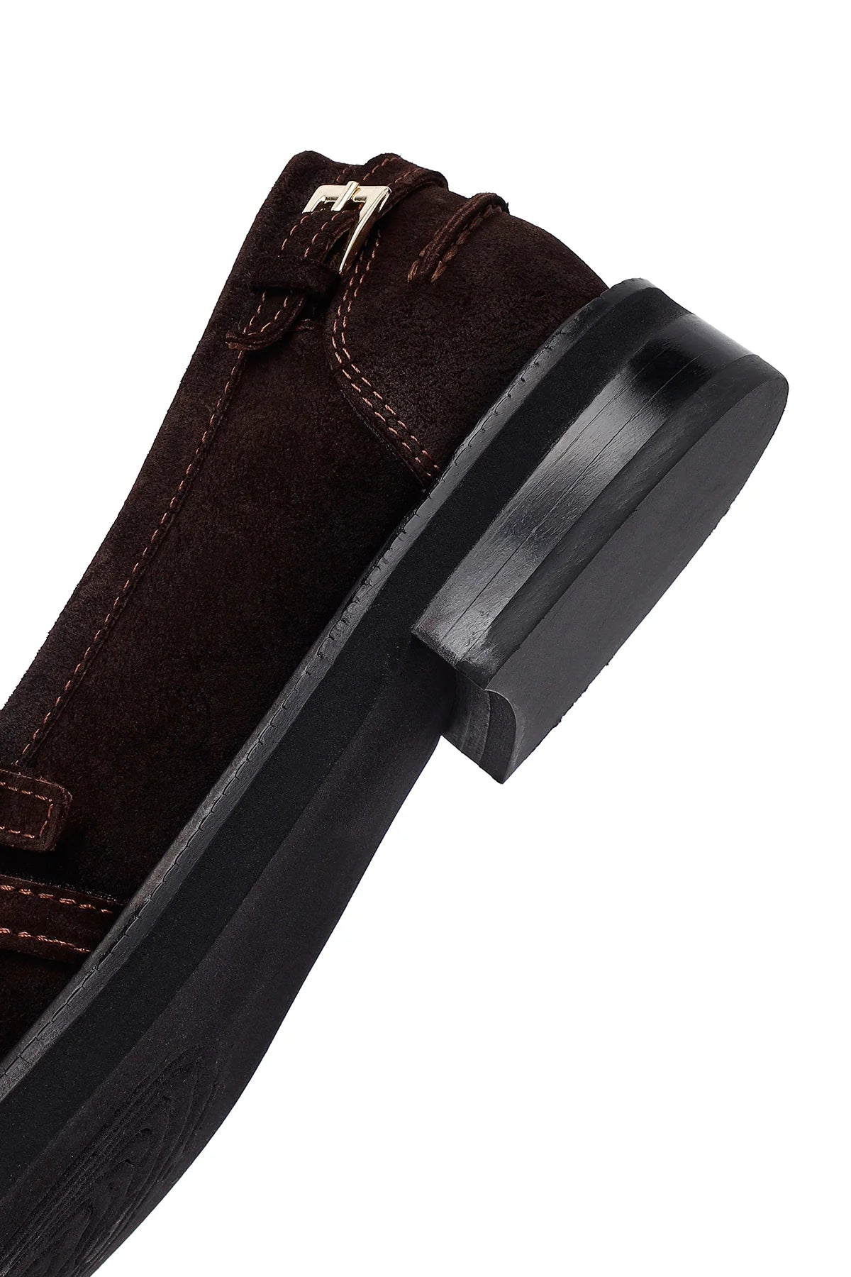 Kadın Kahverengi Tokalı Süet Deri Maskülen Loafer
