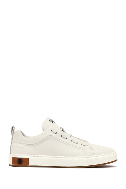 Erkek Beyaz Bağcıklı Deri Sneaker