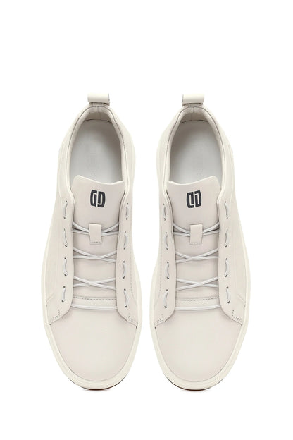 Erkek Beyaz Bağcıklı Deri Sneaker