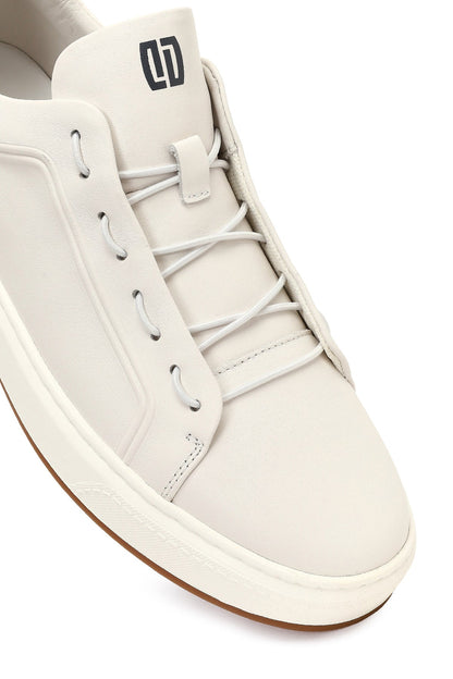 Erkek Beyaz Bağcıklı Deri Sneaker