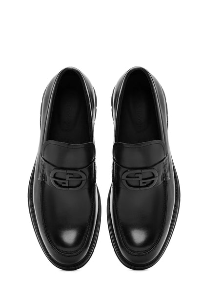 Erkek Siyah Tokalı Deri Casual Loafer