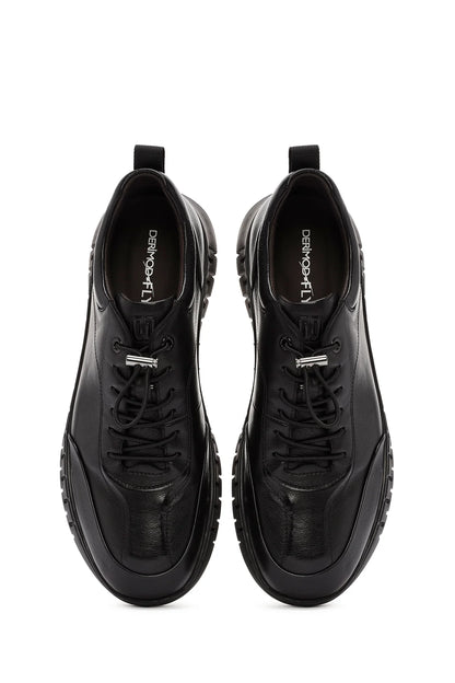 Derimod Fly Erkek Siyah Bağcıklı Deri Casual Sneaker