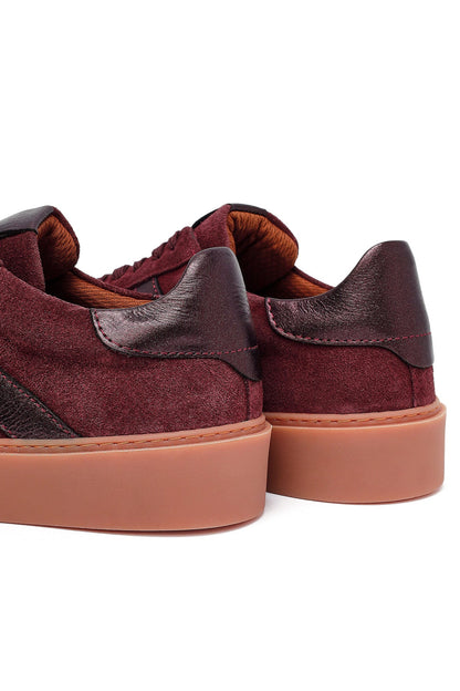 Kadın Bordo Bağcıklı Süet Deri Sneaker
