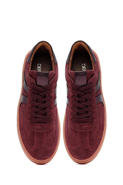 Kadın Bordo Bağcıklı Süet Deri Sneaker