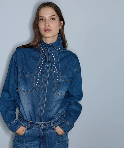 Mavi Çıkarılabilir Fularlı Denim Gömlek Iw6260025145629 | Ipekyol