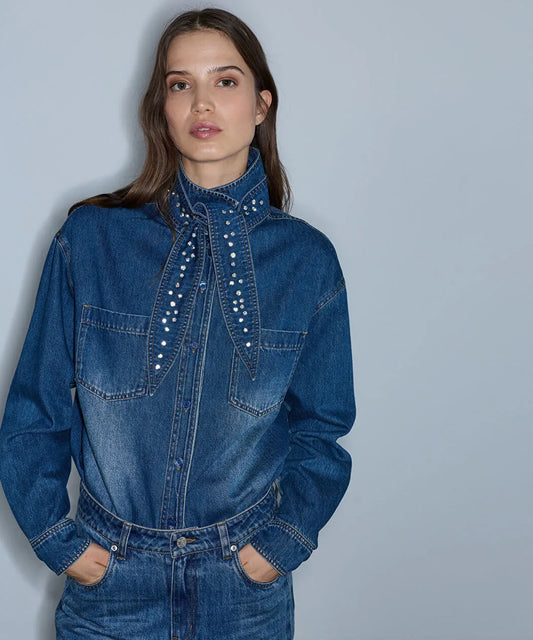 Mavi Çıkarılabilir Fularlı Denim Gömlek Iw6260025145629 | Ipekyol