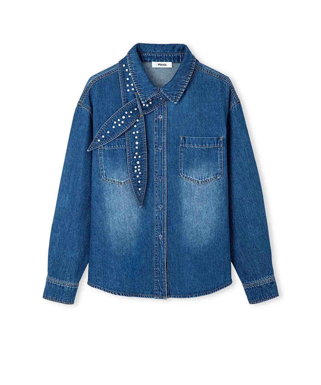 Mavi Çıkarılabilir Fularlı Denim Gömlek Iw6260025145629 | Ipekyol