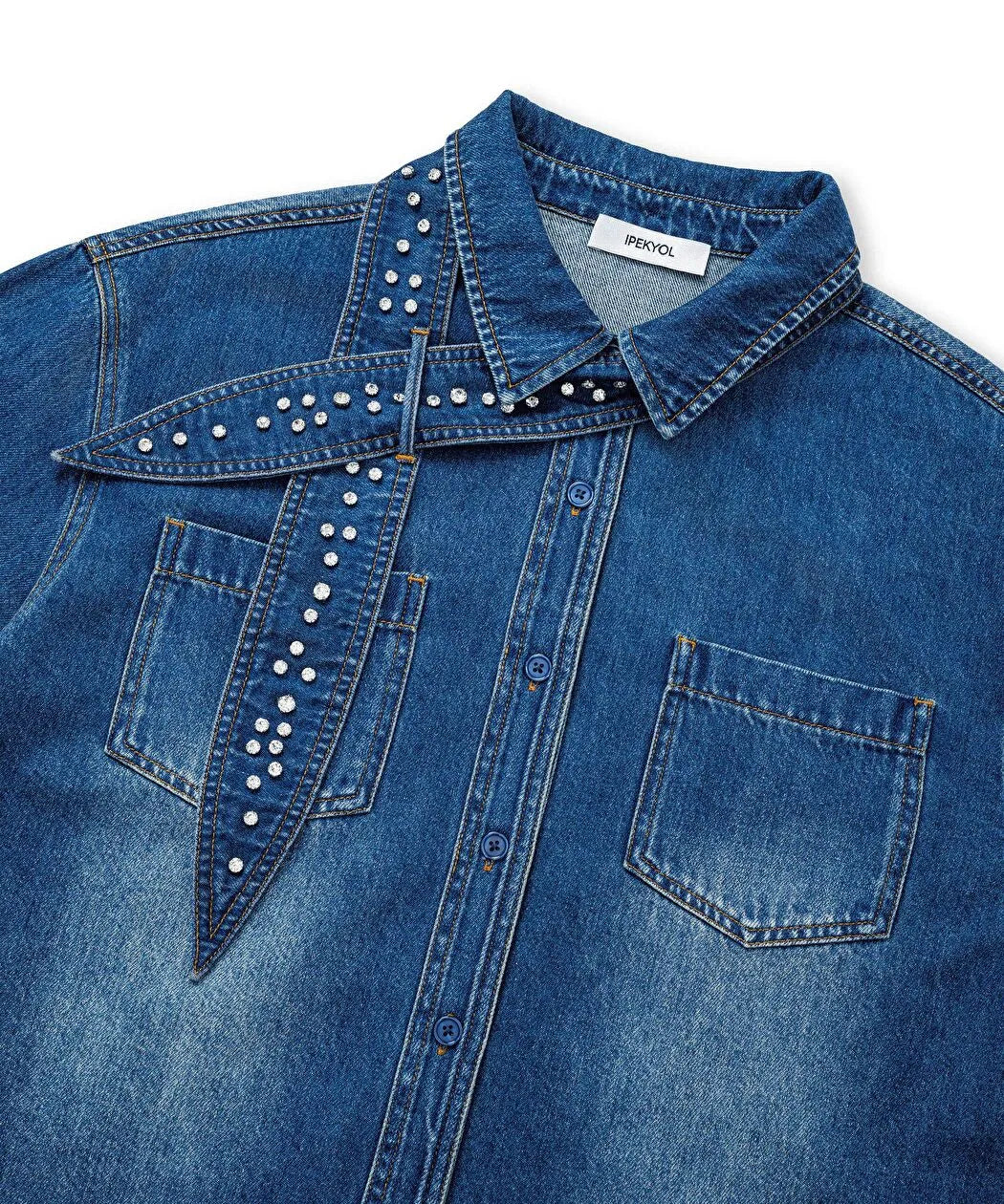 Mavi Çıkarılabilir Fularlı Denim Gömlek Iw6260025145629 | Ipekyol
