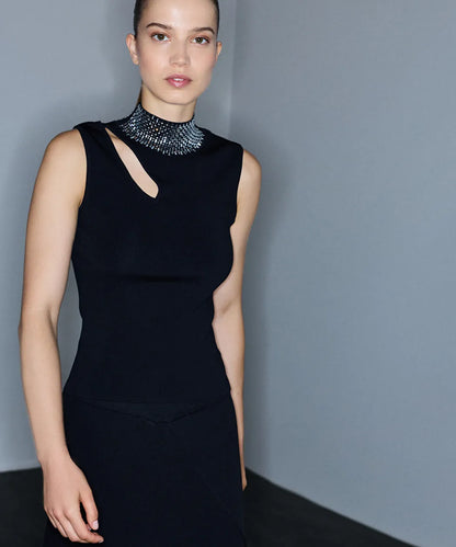 Siyah Hotfix Baskılı Cutout Triko Iw6260050181001 | Ipekyol