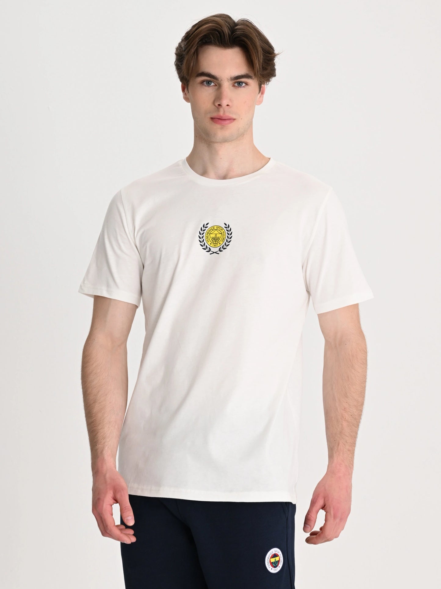 Fenerbahçe Ekru Kolej Çelenk Logolu Erkek Tshirt