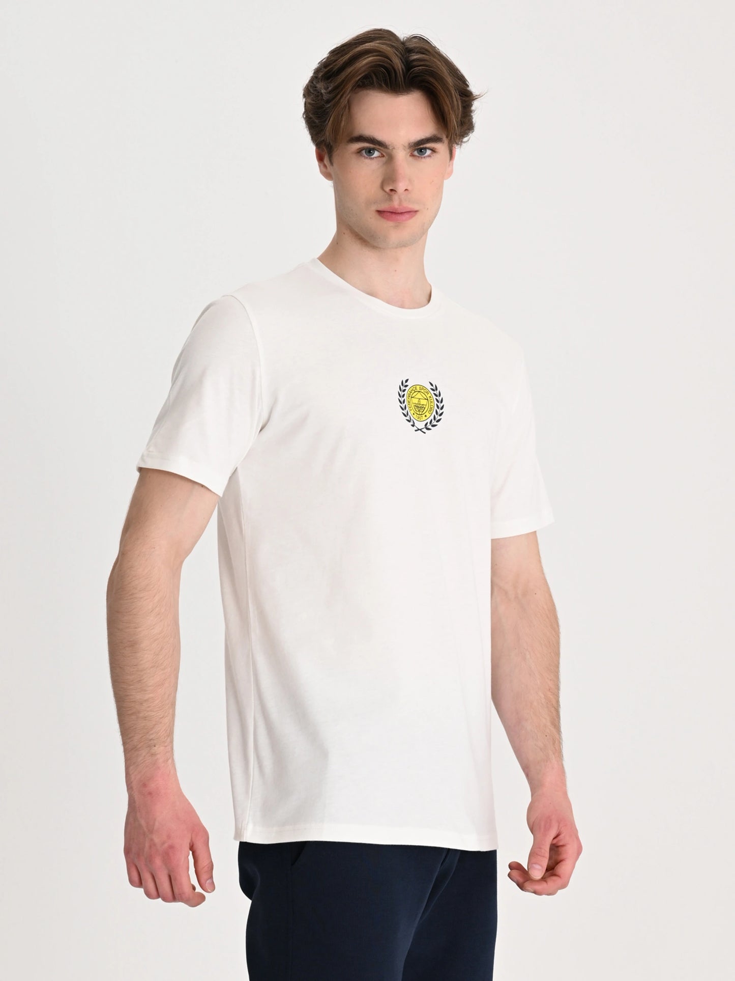 Fenerbahçe Ekru Kolej Çelenk Logolu Erkek Tshirt