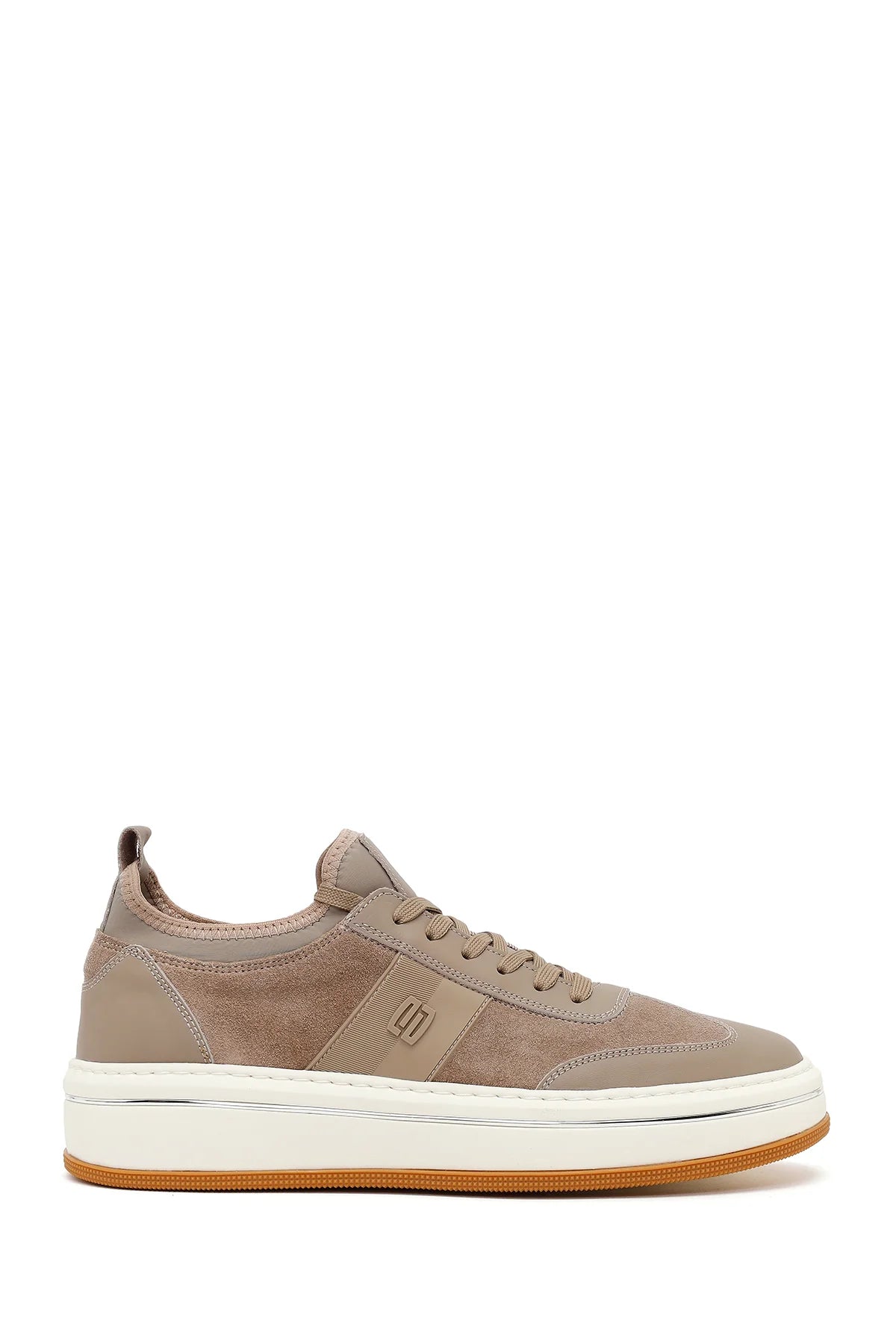 Erkek Bej Bağcıklı Kalın Tabanlı Deri Sneaker