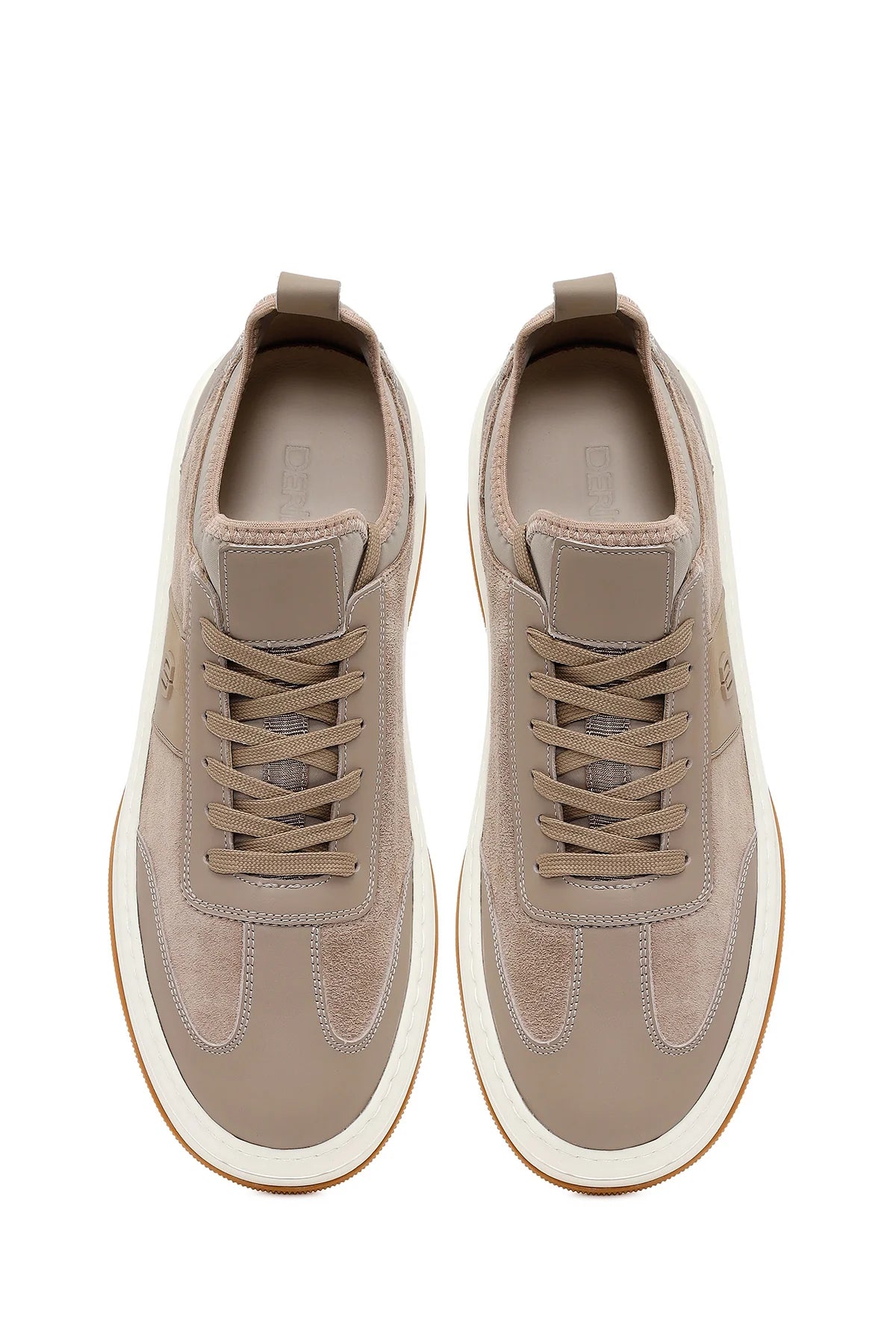 Erkek Bej Bağcıklı Kalın Tabanlı Deri Sneaker