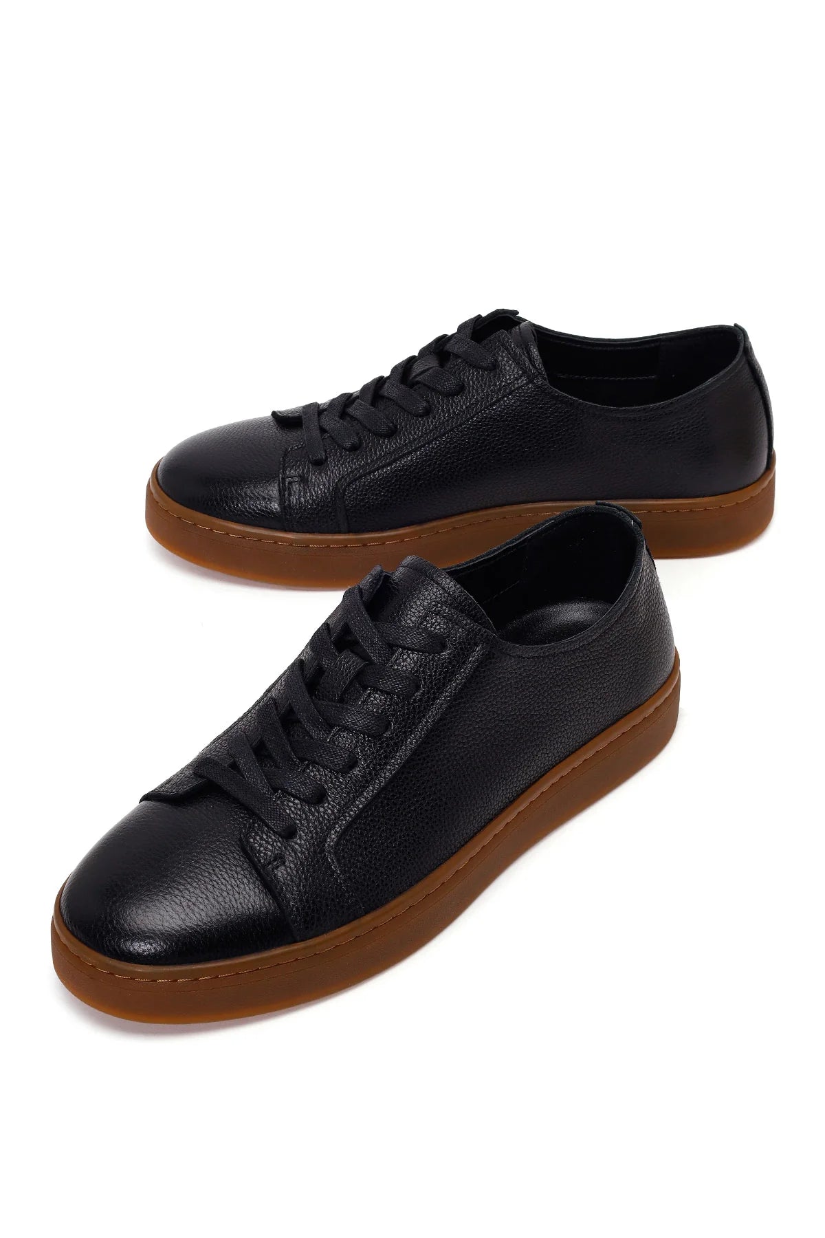 Erkek Siyah Bağcıklı Deri Sneaker