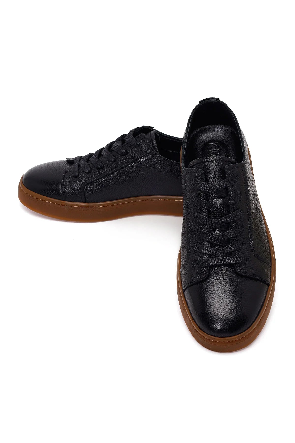 Erkek Siyah Bağcıklı Deri Sneaker