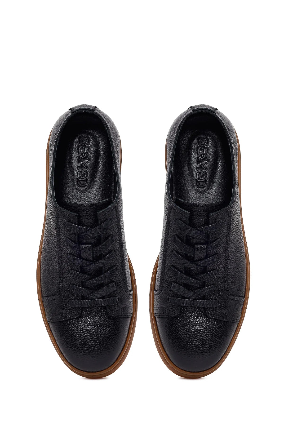 Erkek Siyah Bağcıklı Deri Sneaker