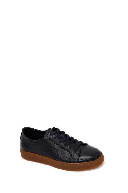 Erkek Siyah Bağcıklı Deri Sneaker
