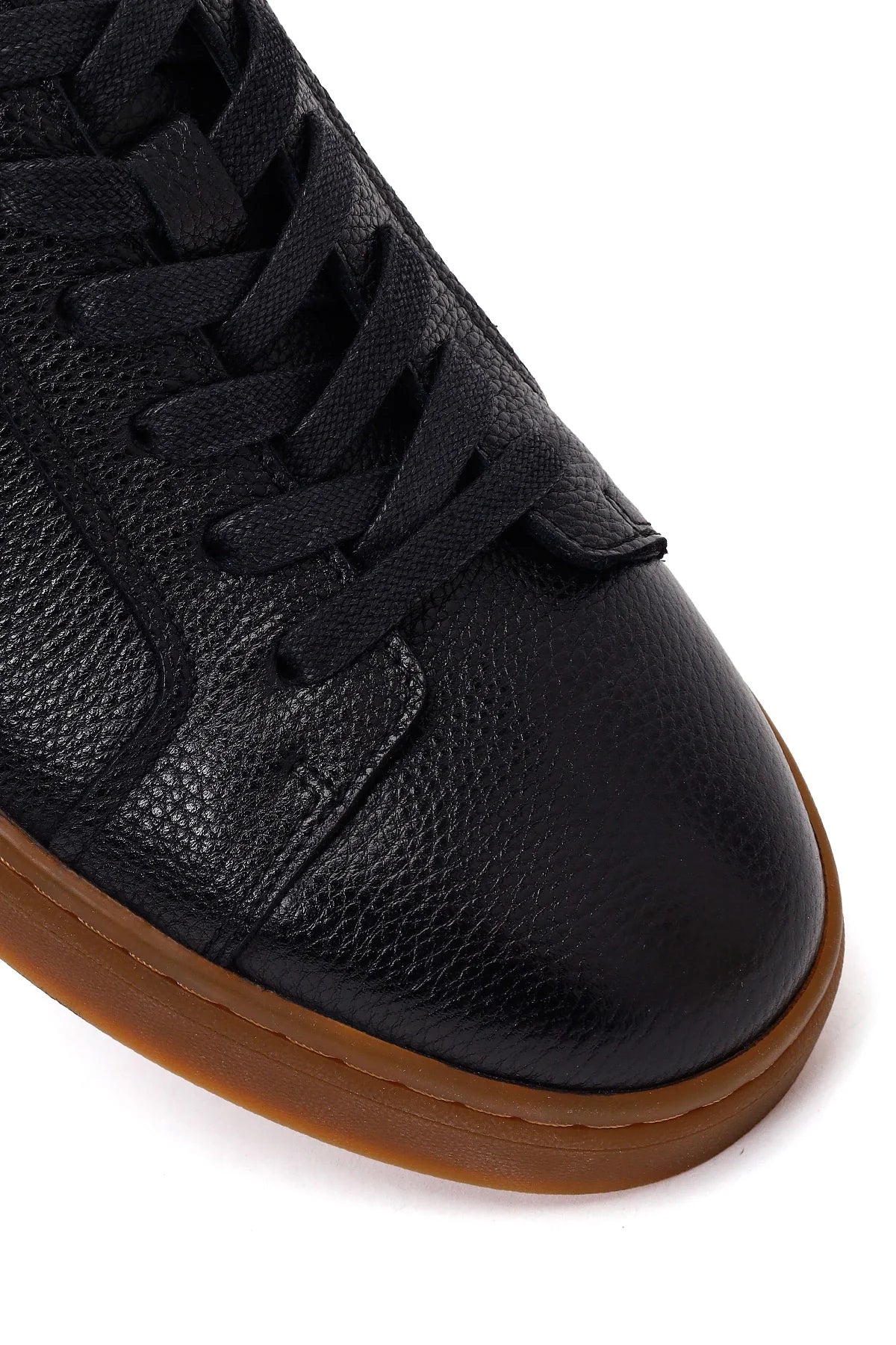Erkek Siyah Bağcıklı Deri Sneaker