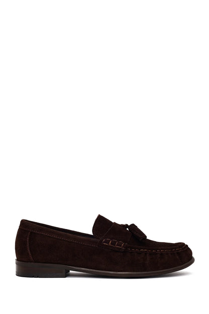 Erkek Kahverengi Püsküllü Süet Deri Casual Loafer