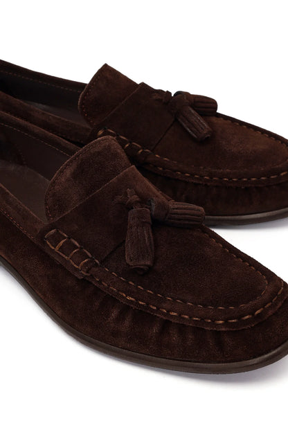 Erkek Kahverengi Püsküllü Süet Deri Casual Loafer