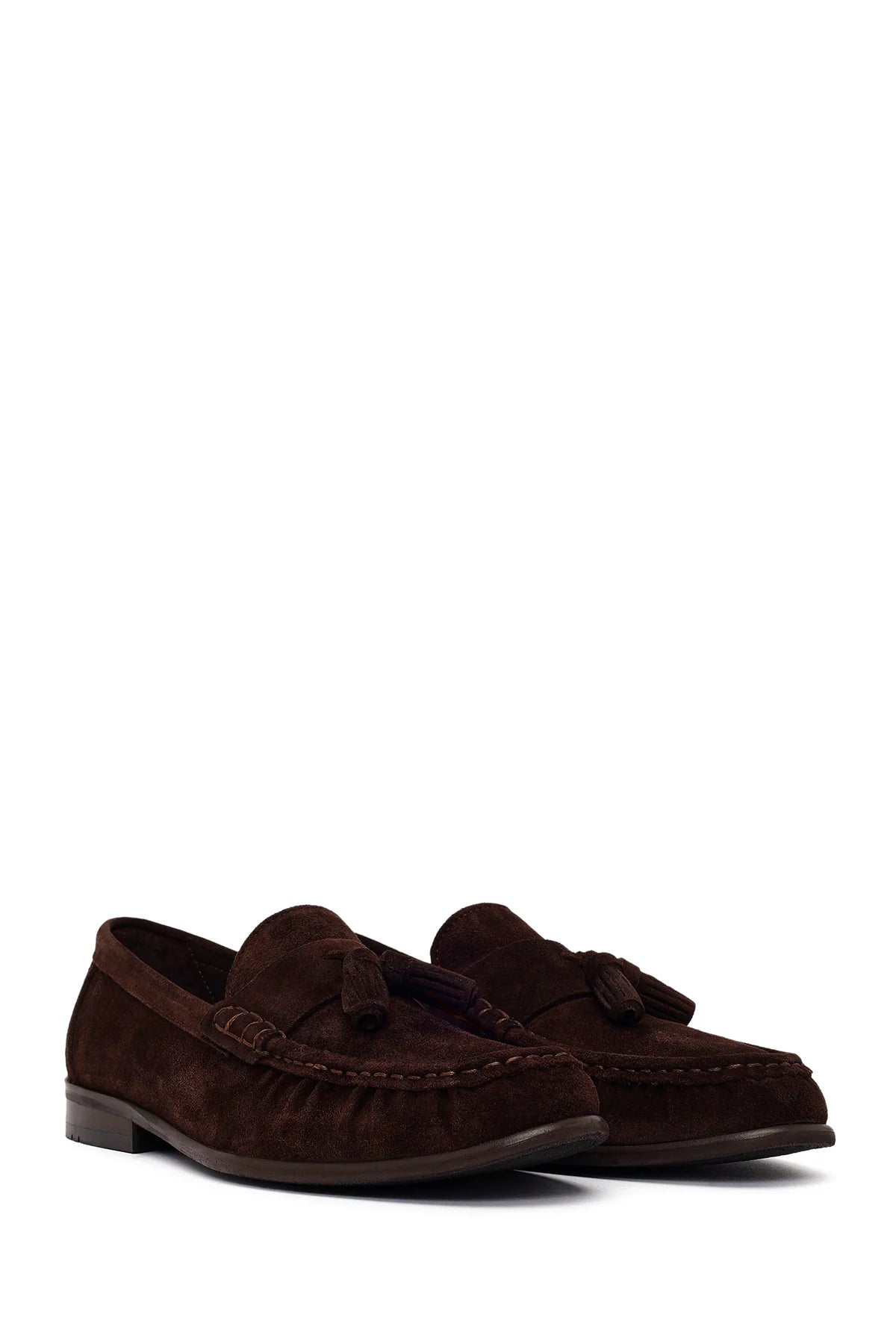 Erkek Kahverengi Püsküllü Süet Deri Casual Loafer