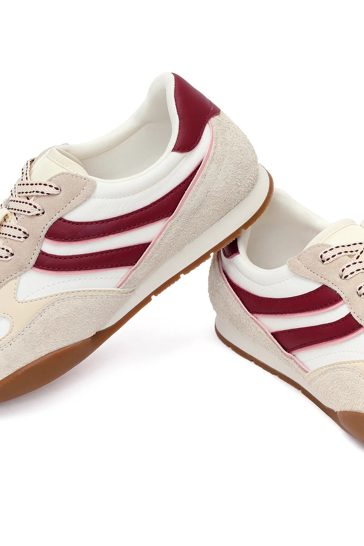 Kadın Bej Bağcıklı Deri Sneaker
