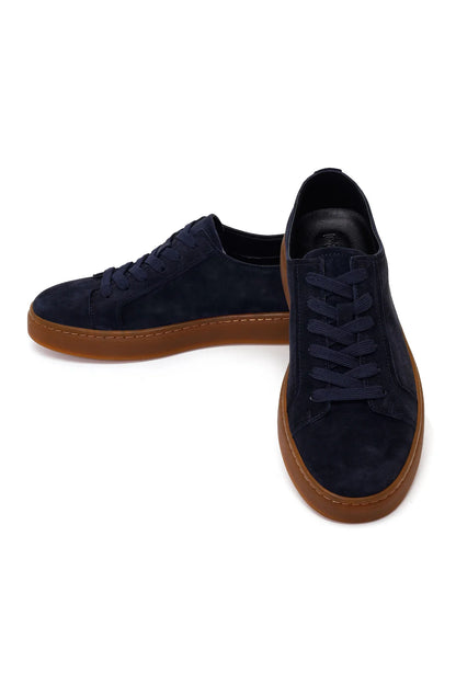 Erkek Lacivert Bağcıklı Süet Deri Sneaker