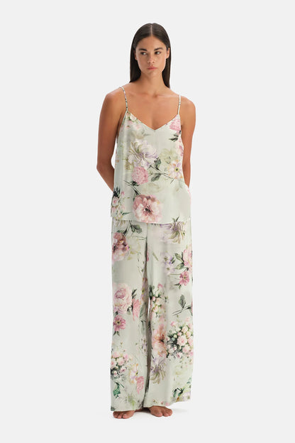 Ada Çayı Çiçek Desenli Dokuma Camisole Pantolon Takım