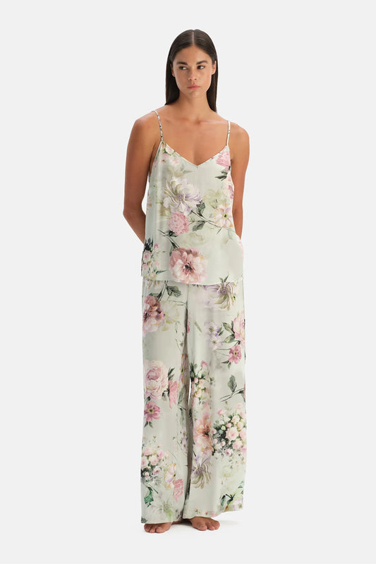 Ada Çayı Çiçek Desenli Dokuma Camisole Pantolon Takım