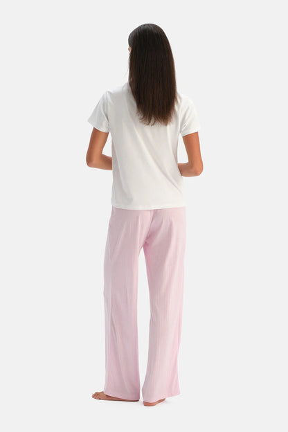 Pembe Ikili Örme Pantolon