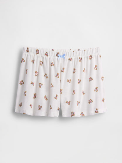 Beyaz Recycled Fitilli Şort Pijama Altı