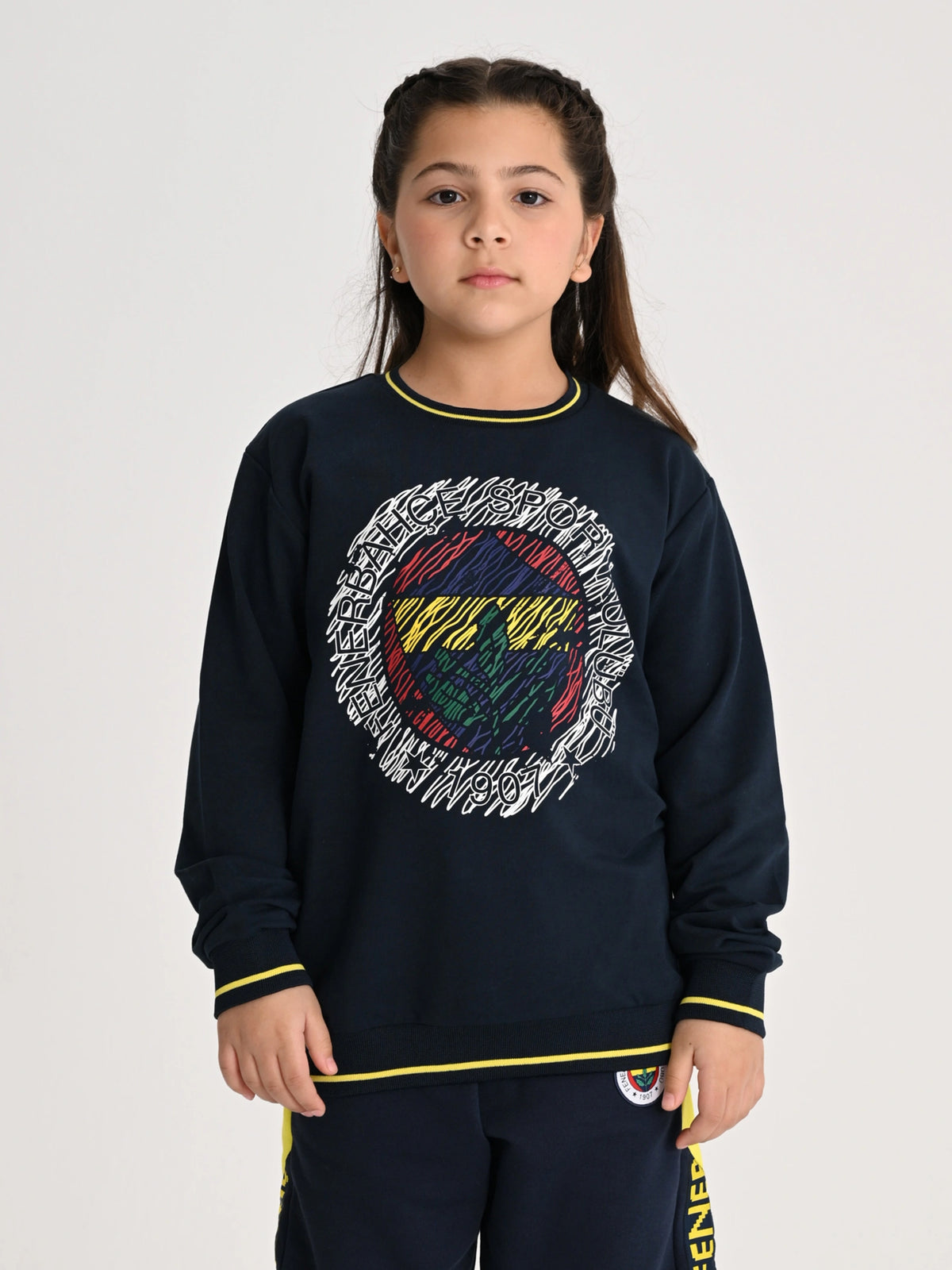 Fenerbahçe Lacivert Tribün Çizgili 6 Renk Logolu Çocuk Sweatshirt