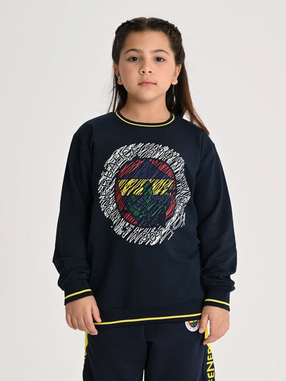 Fenerbahçe Lacivert Tribün Çizgili 6 Renk Logolu Çocuk Sweatshirt