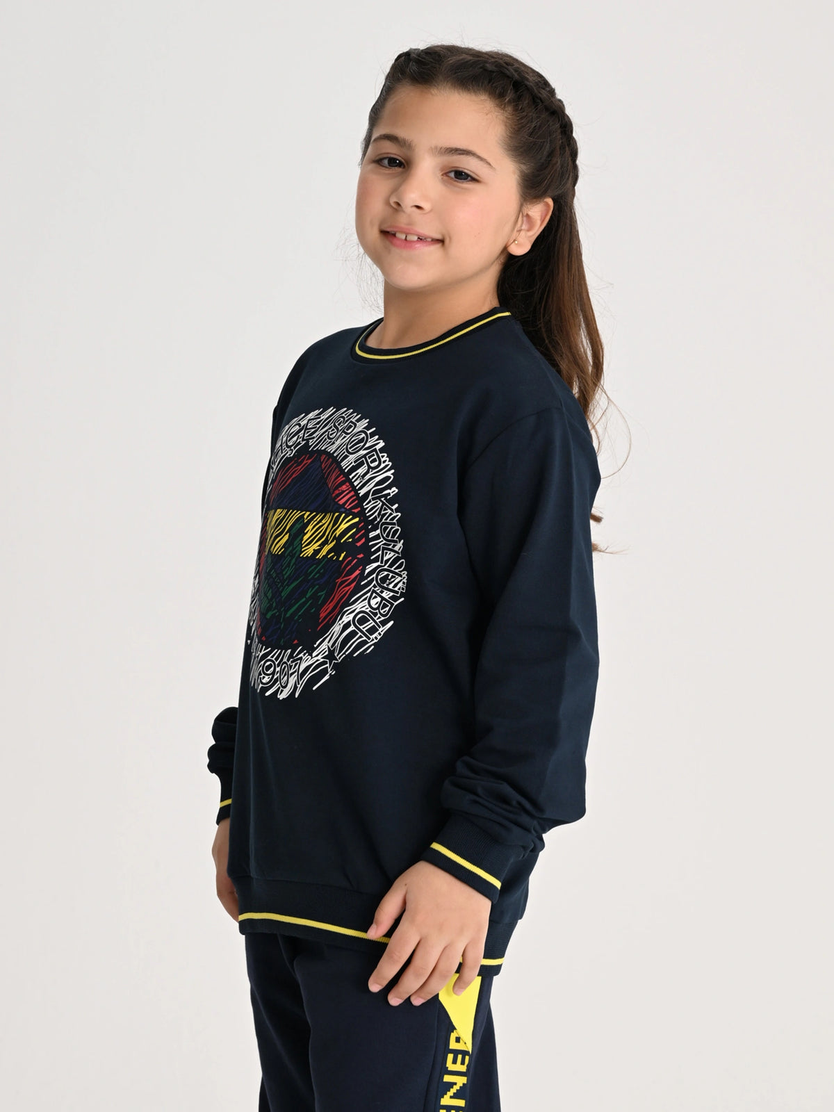 Fenerbahçe Lacivert Tribün Çizgili 6 Renk Logolu Çocuk Sweatshirt
