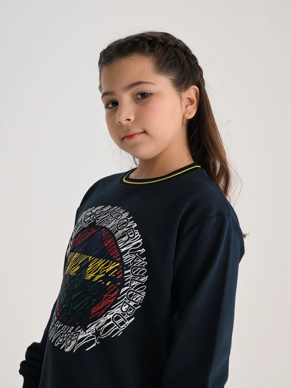 Fenerbahçe Lacivert Tribün Çizgili 6 Renk Logolu Çocuk Sweatshirt
