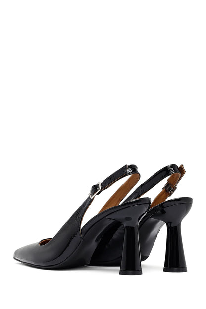 Kadın Siyah Arkası Açık Kalın Topuklu Deri Ayakkabı