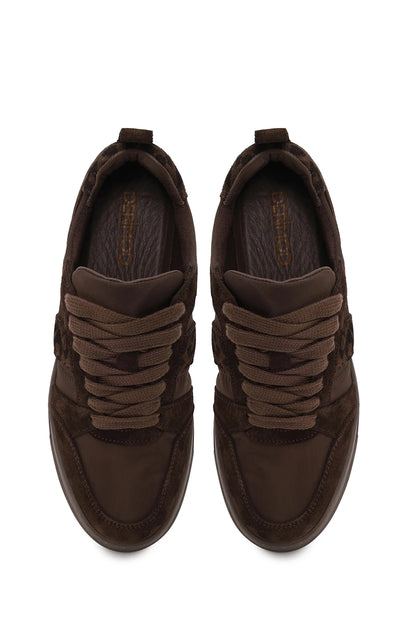 Kadın Kahverengi Bağcıklı Kalın Tabanlı Desenli Deri Sneaker
