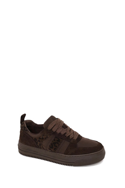 Kadın Kahverengi Bağcıklı Kalın Tabanlı Desenli Deri Sneaker