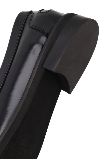 Kadın Siyah Deri Maskülen Loafer
