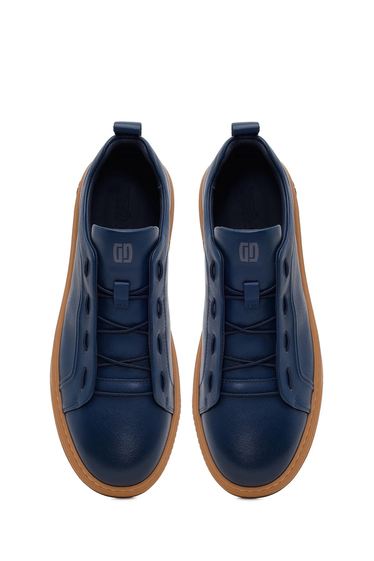Erkek Lacivert Bağcıklı Deri Sneaker
