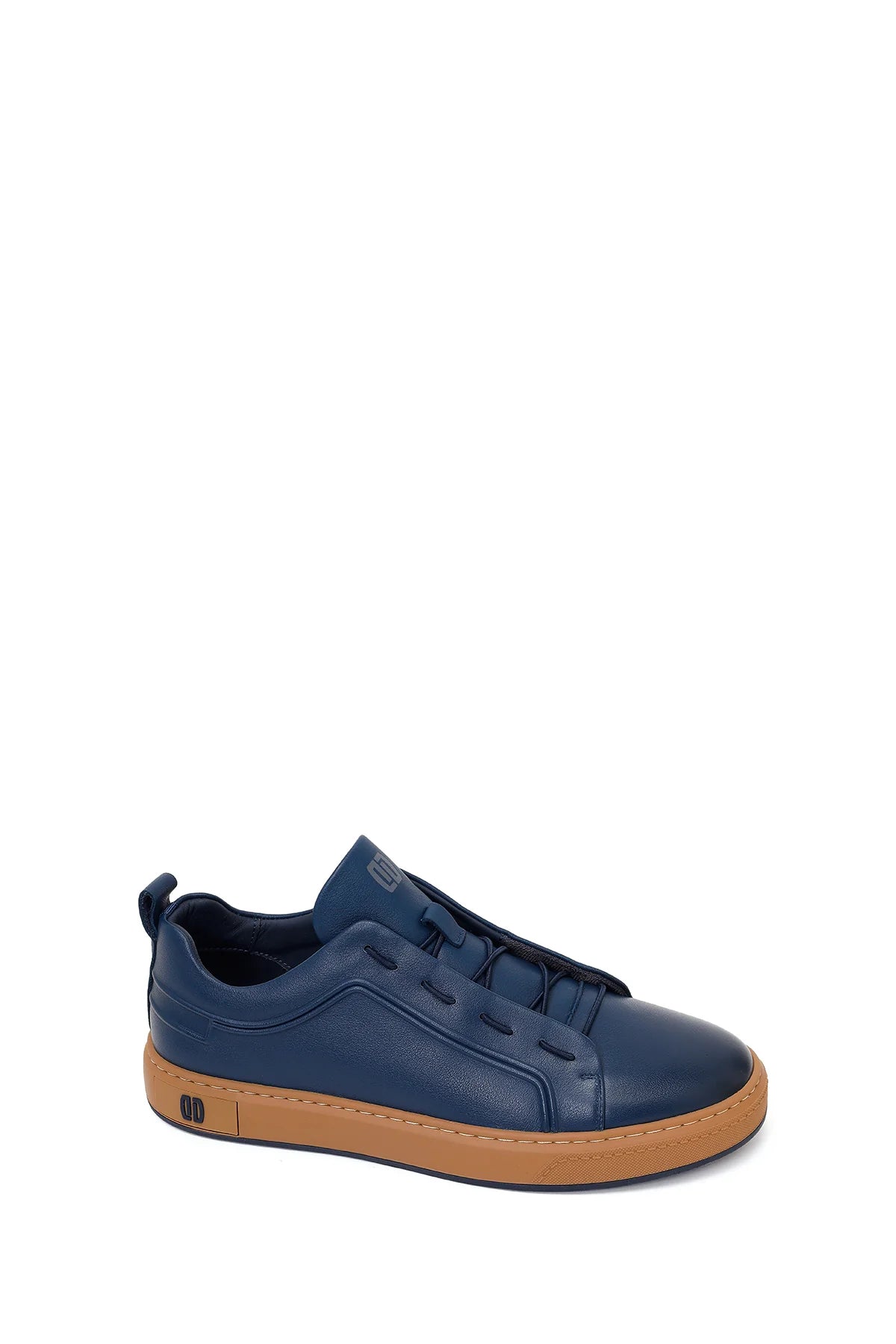 Erkek Lacivert Bağcıklı Deri Sneaker