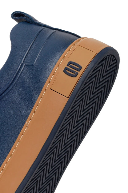Erkek Lacivert Bağcıklı Deri Sneaker