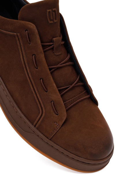 Erkek Kahverengi Bağcıklı Nubuk Deri Sneaker