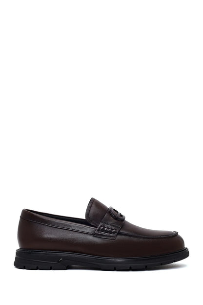 Erkek Kahverengi Tokalı Deri Casual Loafer