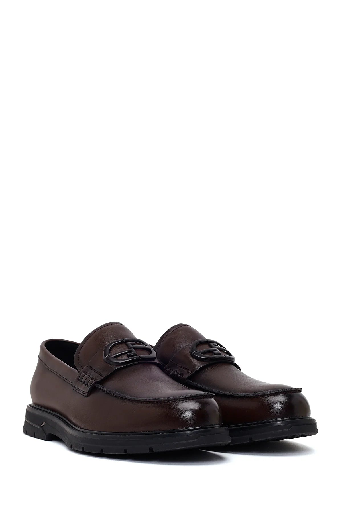 Erkek Kahverengi Tokalı Deri Casual Loafer